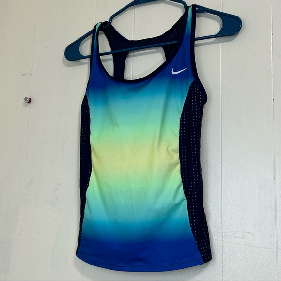 NIKE Swim Top Navy Blue Colorfully Swim Top Size Small. - Picture 2 of 11